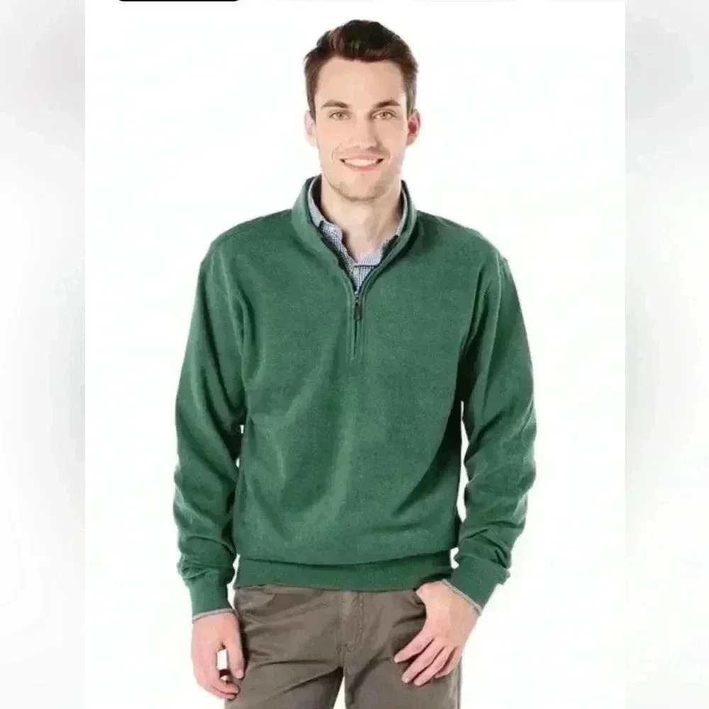 Jos. A. Bank men green quarter zip long sleeve 100% cotton sweater preloved